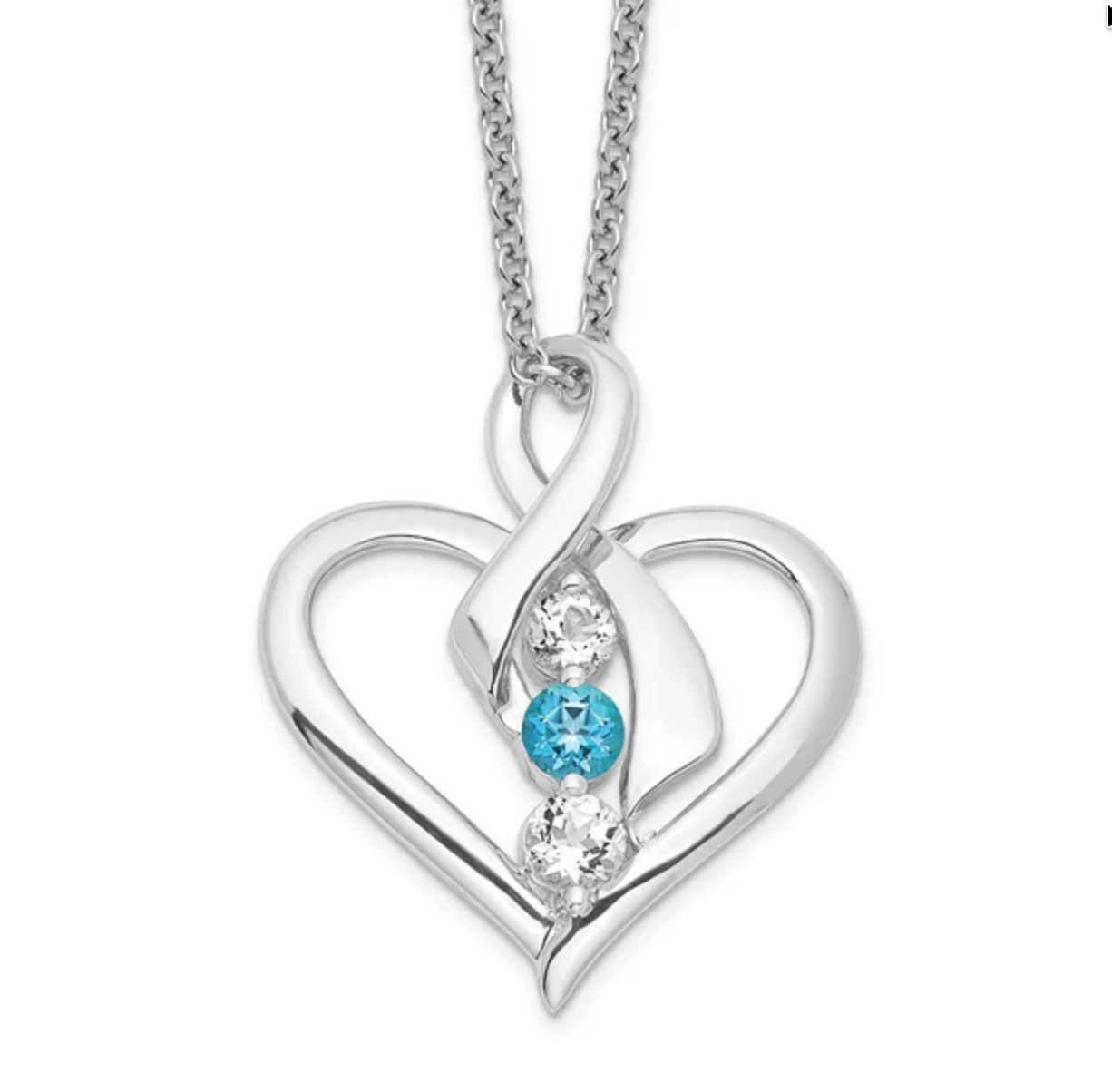 Sterling Silver Survivor Clear & Blue Swarovski Topaz Heather Necklace-WBC-SV231SSB-16