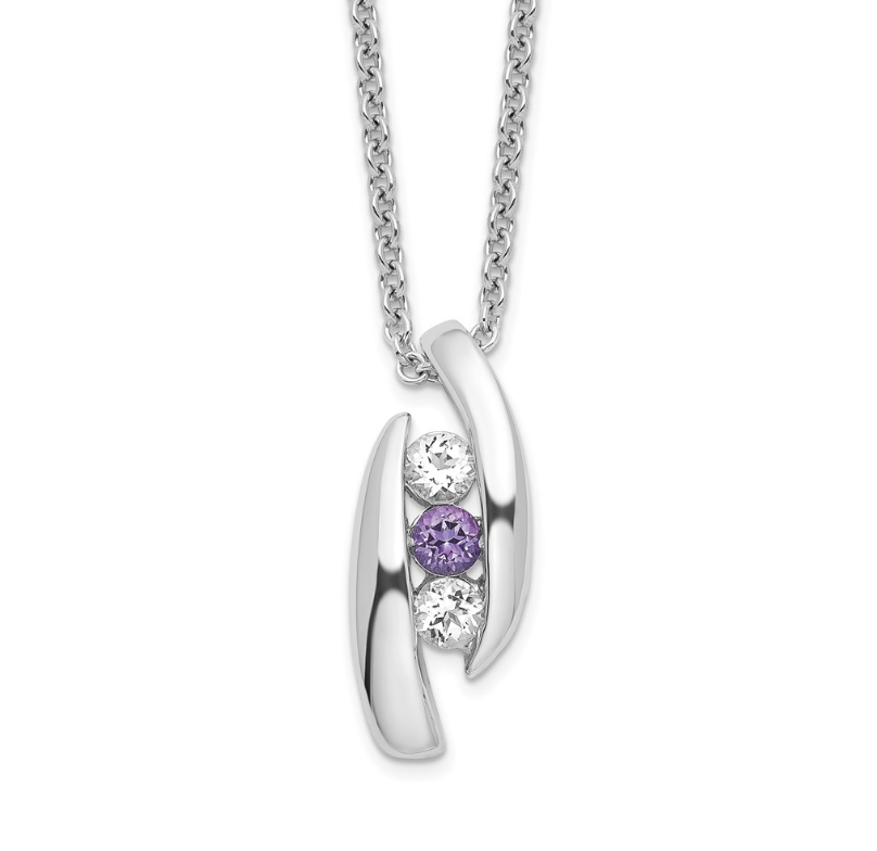 STERLING SILVER SURVIVOR CLEAR & PURPLE SWAROVSKI TOPAZ PILLAR OF STRENGTH