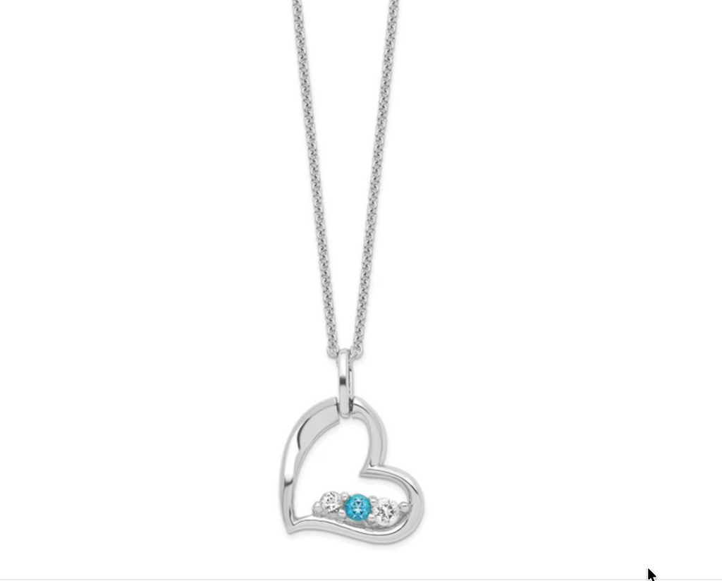 Sterling Silver Survivor Clear & Blue Swarovski Topaz Heart Strength Neckla-WBC-SV218SSB-16