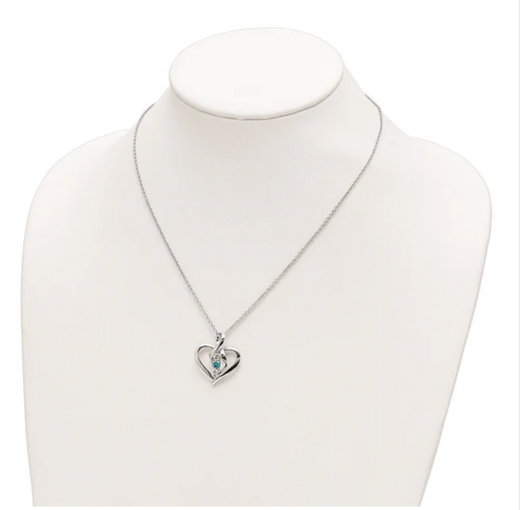 Sterling Silver Survivor Clear & Blue Swarovski Topaz Heather Necklace-WBC-SV231SSB-16