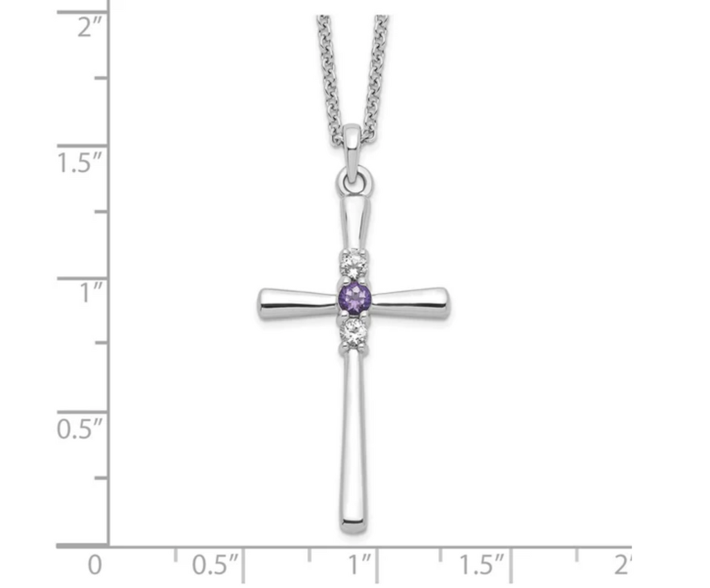 Sterling Silver Survivor Clear & Purple Swarovski Topaz Faith Cross Necklac-WBC-SV213SSPU-16
